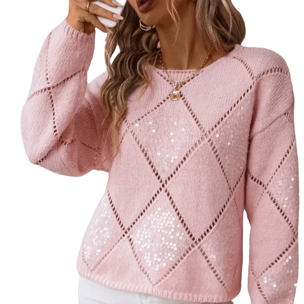 Noa | Pailletten-Hohlstrickpullover