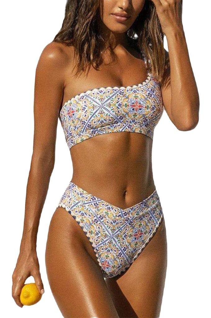 Celina | Ein-Schulter-Bikini mit Print