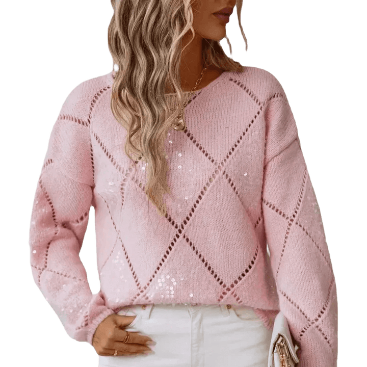 Noa | Pailletten-Hohlstrickpullover