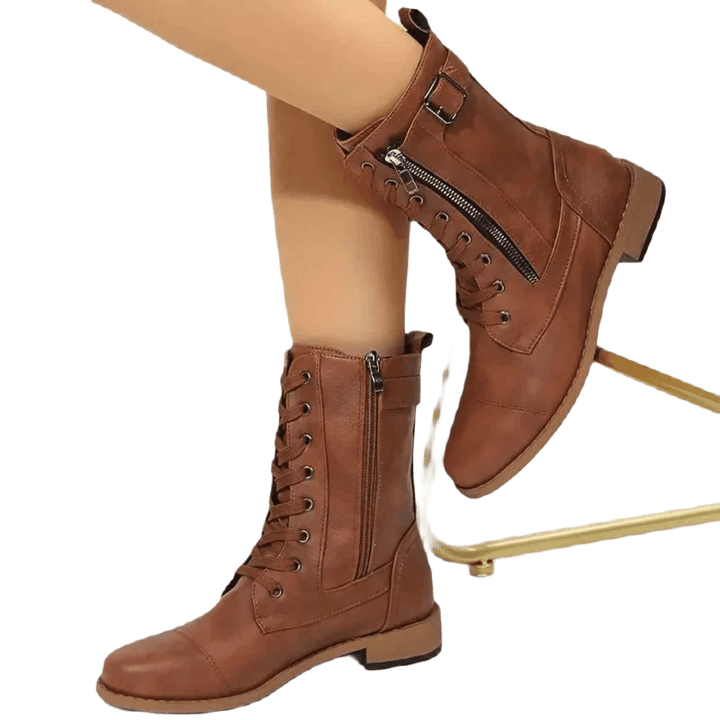 Elkeran | Damen Schnür Stiefel | Reissverschluss