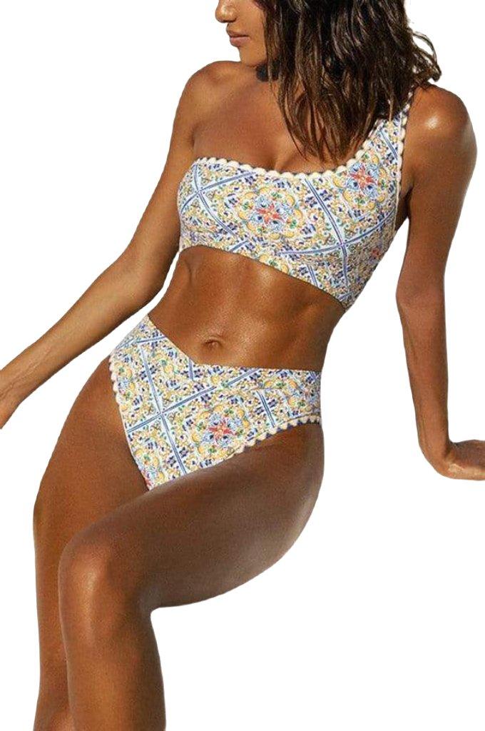 Celina | Ein-Schulter-Bikini mit Print